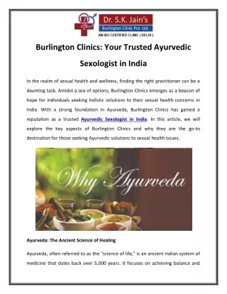Burlington Clinics Your Trusted Ayurvedic Sexologist in India