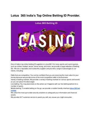 Lotus  365 India’s Top Online Betting ID Provider