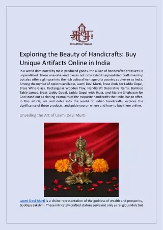 Exploring the Beauty of Handicrafts: Buy Unique Artifacts Online in India