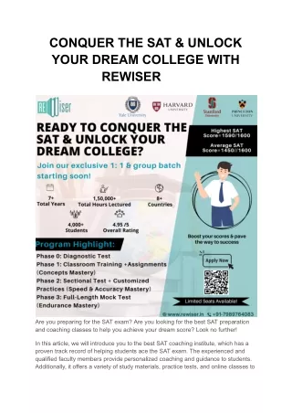 Conquer The SAT & Unlock Your Dream College With ReWiser