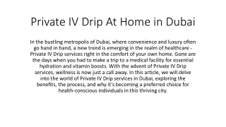 Private IV Drip At Home in Dubai