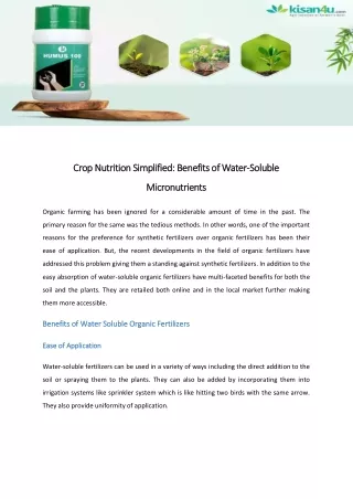 Crop Nutrition Simplified Benefits of Water Soluble Micronutrients