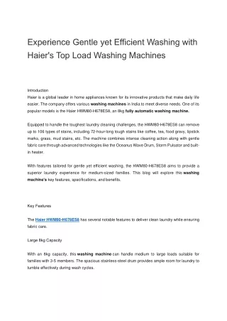 Experience Gentle yet Efficient Washing with Haier's Top Load Washing Machines