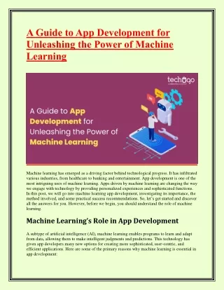 A Guide to App Development for Unleashing the Power of Machine Learning
