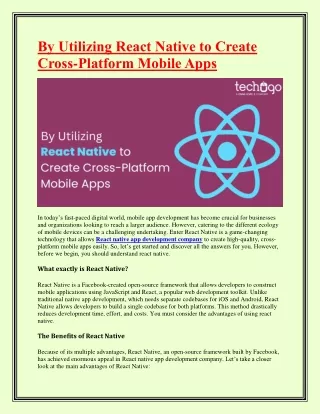 By Utilizing React Native to Create Cross-Platform Mobile Apps