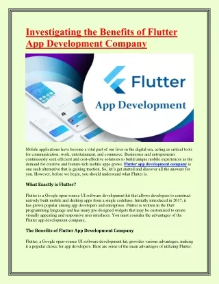 Investigating the Benefits of Flutter App Development Company