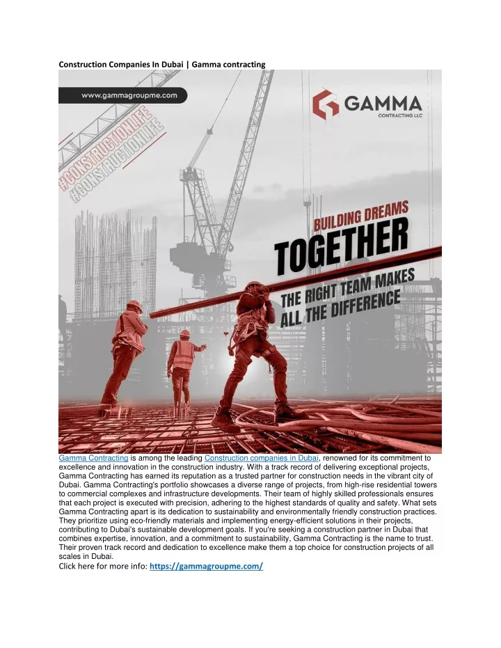 construction companies in dubai gamma contracting