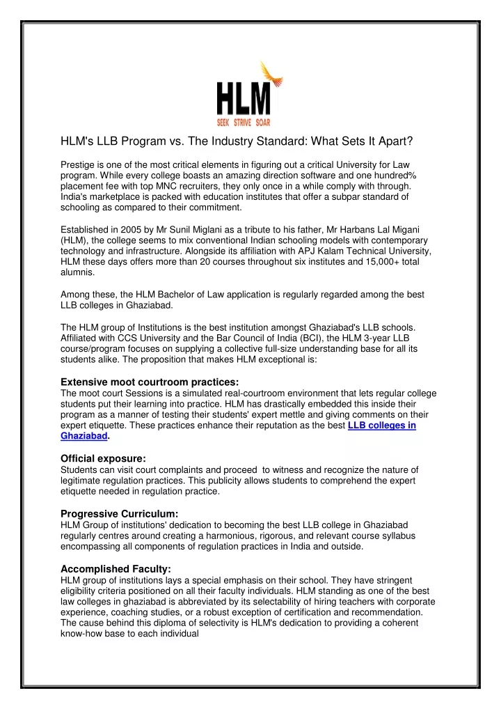 hlm s llb program vs the industry standard what