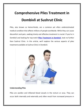 Comprehensive Piles Treatment in Dombivli at Sushrut Clinic