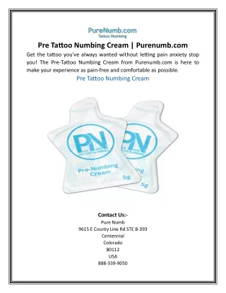 Pre Tattoo Numbing Cream | Purenumb.com