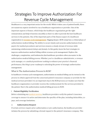 Strategies To Improve Authorization For Revenue Cycle Management