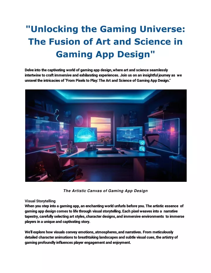 unlocking the gaming universe the fusion of art and science in gaming app design