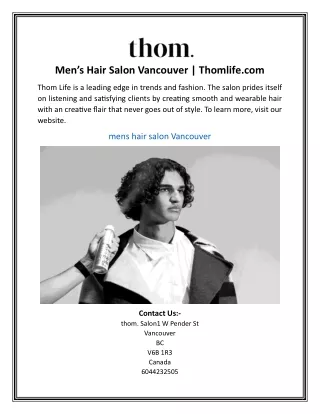 Men’s Hair Salon Vancouver | Thomlife.com