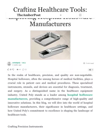 Crafting Healthcare Tools Exploring Hospital Holloware Manufacturers