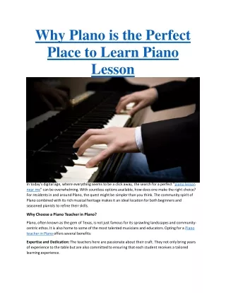 Why Plano is the Perfect Place to Learn Piano Lesson