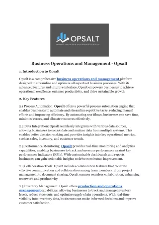 Business Operations and Management - Opsalt