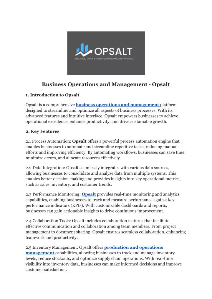 business operations and management opsalt