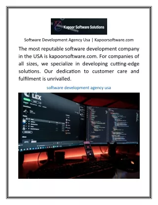 Software Development Agency Usa  Kapoorsoftware