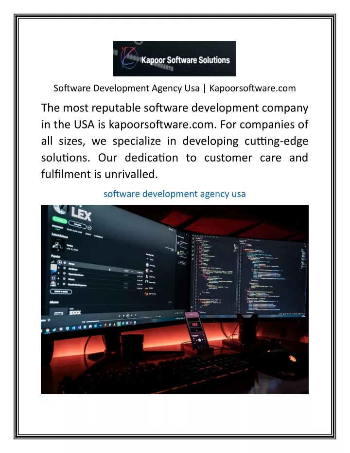 software development agency usa kapoorsoftware com