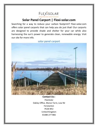 Solar Panel Carport | Flexi-solar.com