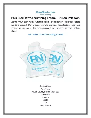 Pain Free Tattoo Numbing Cream | Purenumb.com
