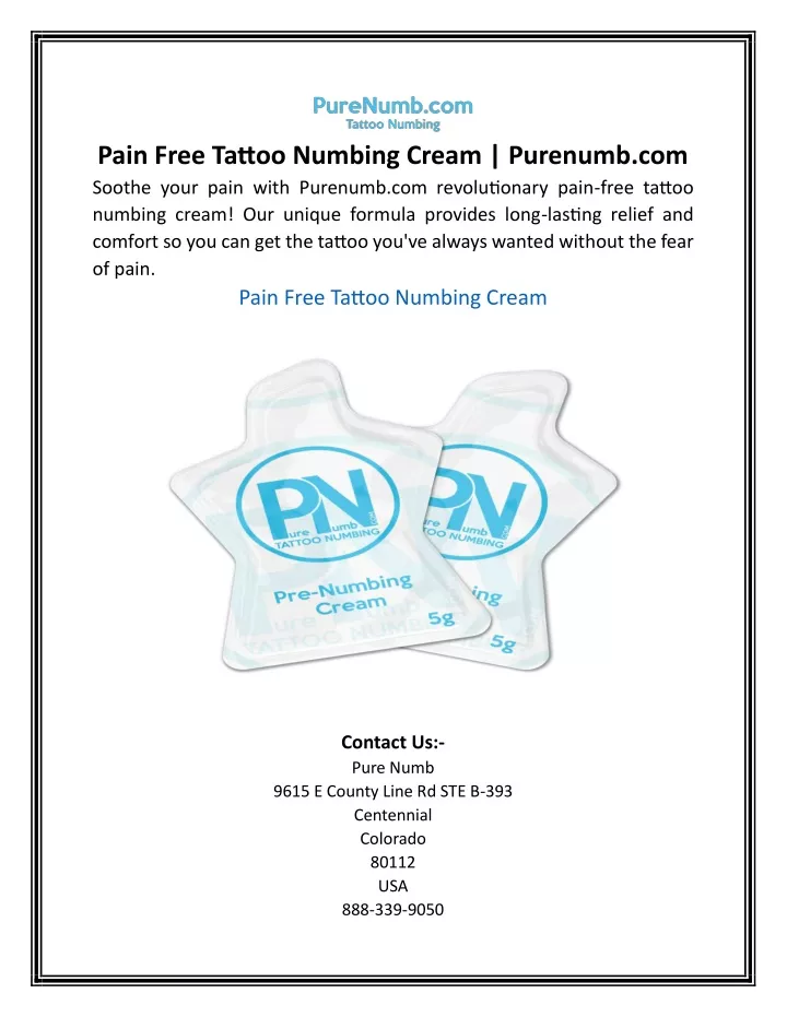 pain free tattoo numbing cream purenumb
