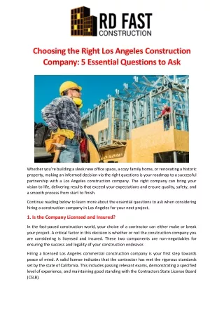 Choosing the Right Los Angeles Construction Company 5 Essential Questions to Ask