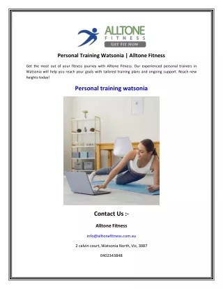 Personal Training Watsonia   Alltone Fitness