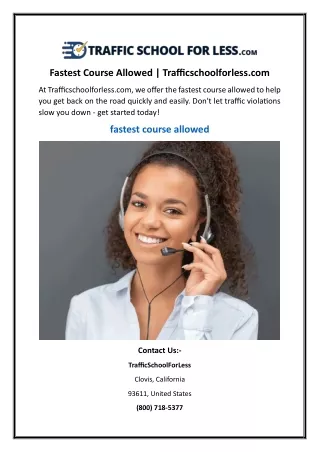 Fastest Course Allowed | Trafficschoolforless.com