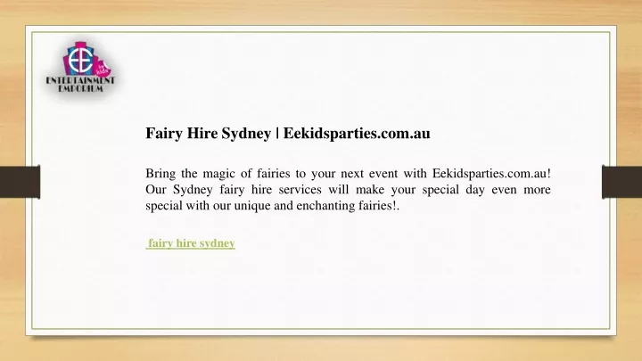 fairy hire sydney eekidsparties com au bring