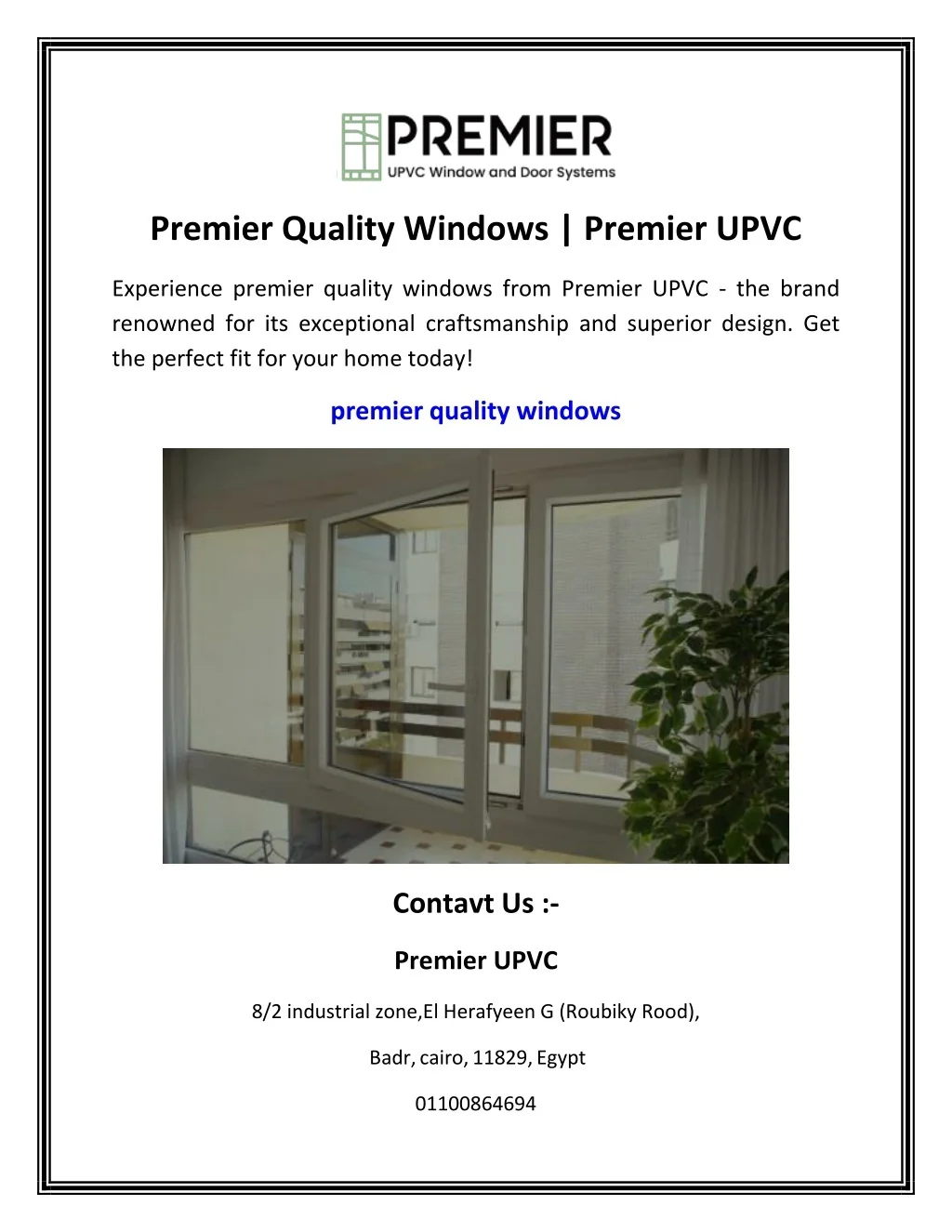Premier 110 Compact Window Sample Rig PPT - Premier Quality Windows Premier UPVC PowerPoint Presentation ...