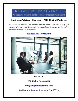 Business Advisory Experts   ARK Global Partners