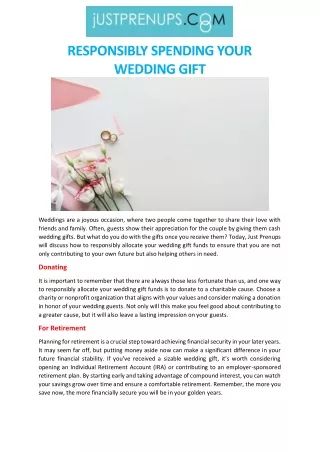 RESPONSIBLY SPENDING YOUR WEDDING GIFT