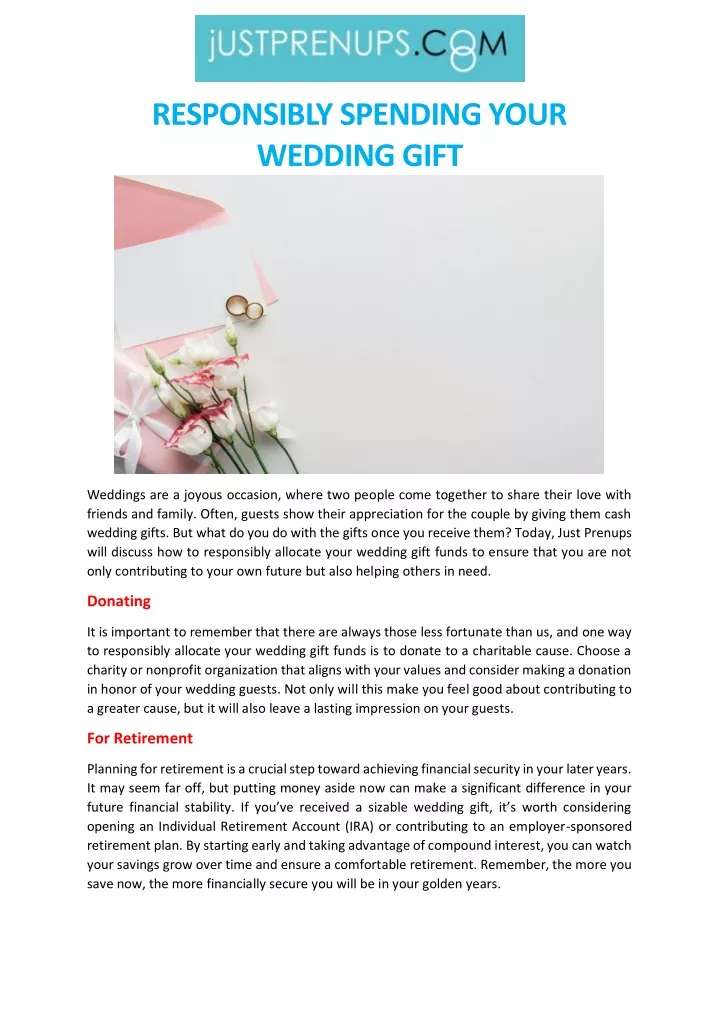 responsibly spending your wedding gift