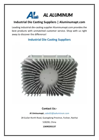 Industrial Die Casting Suppliers | Aluminumapt.com