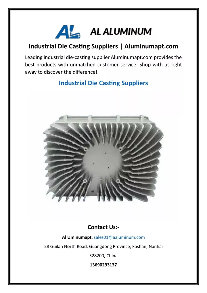 industrial die casting suppliers aluminumapt com