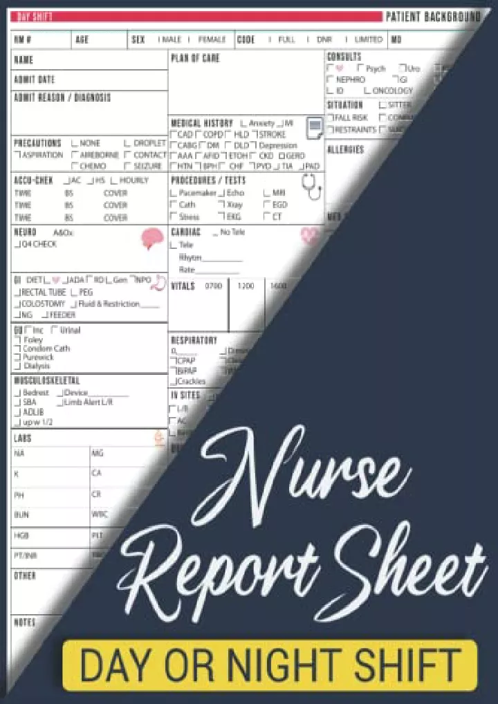 nurse report sheet notebook day or night shift