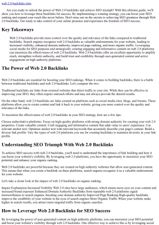 Web 2.0 Backlinks: Your Recipe for SEO Triumph