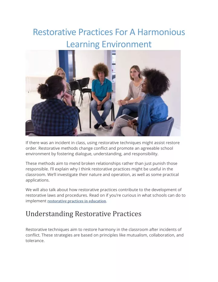 restorative practices for a harmonious learning