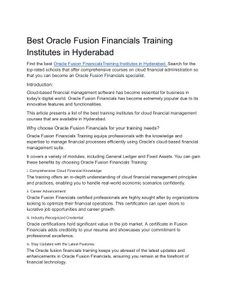 Best Oracle Fusion Financials Training Institutes in Hyderabad