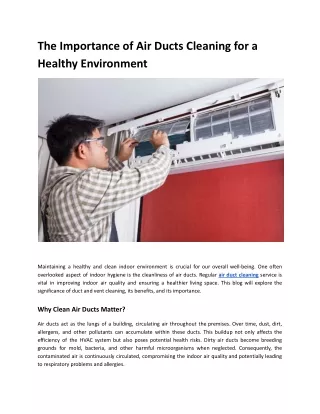 The Vital Role of Air Duct Cleaning for a Healthy Environment
