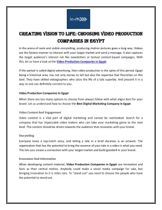 Creating Vision To Life Choosing Video Production Companies In Egypt