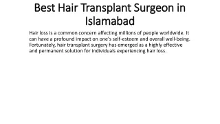 Best Hair Transplant Surgeon in Islamabad