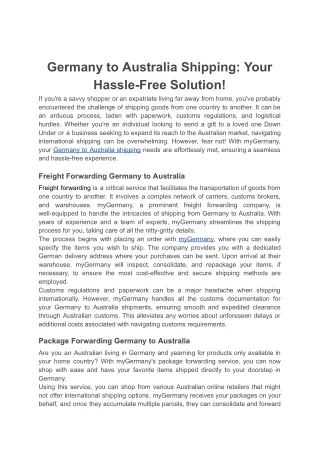 Germany to Australia Shipping_ Your Hassle-Free Solution