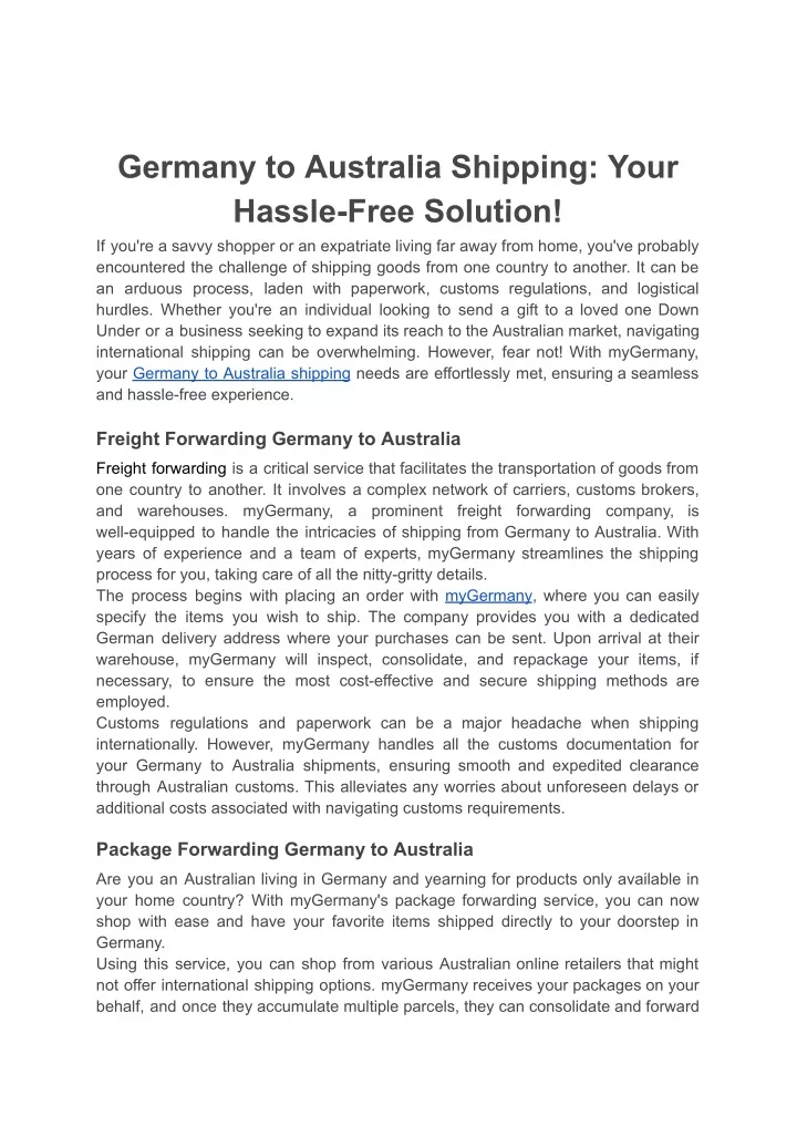 germany to australia shipping your hassle free