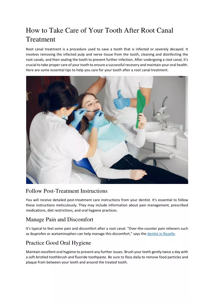 how to take care of your tooth after root canal