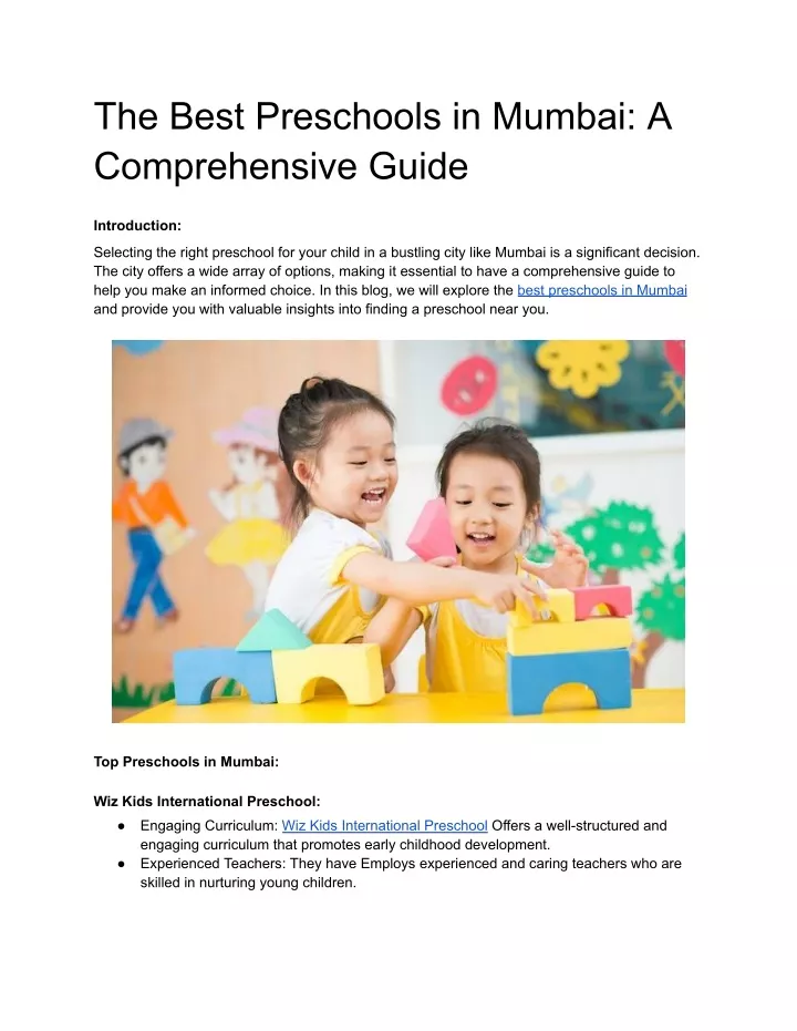 the best preschools in mumbai a comprehensive