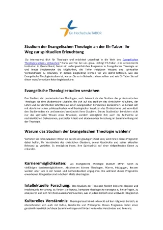 Evangelischen Theologiestudiums -Eh-Tabor
