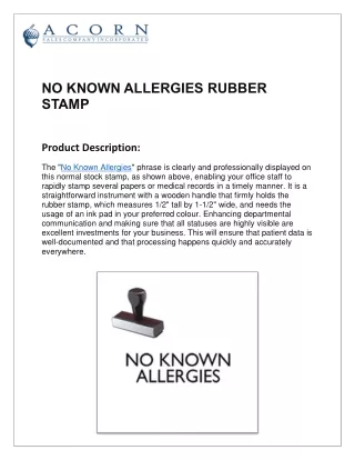 No Known Allergies Rubber Stamp | Medical Stamps