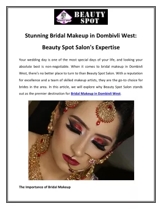 Stunning Bridal Makeup in Dombivli West Beauty Spot Salon's Expertise